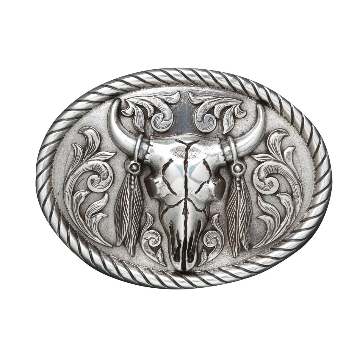 Nocona Men's Steer Skull & Feathers Buckle Buckle 37030
