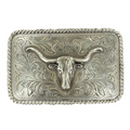 Silver Rectangular Longhorn With Rope Edge Buckle 37524