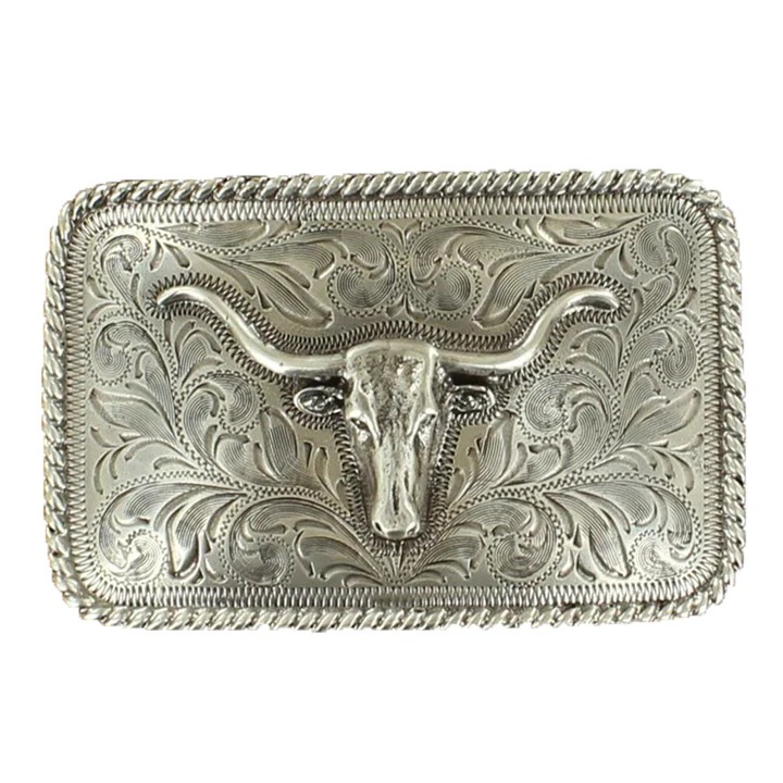 Silver Rectangular Longhorn With Rope Edge Buckle 37524