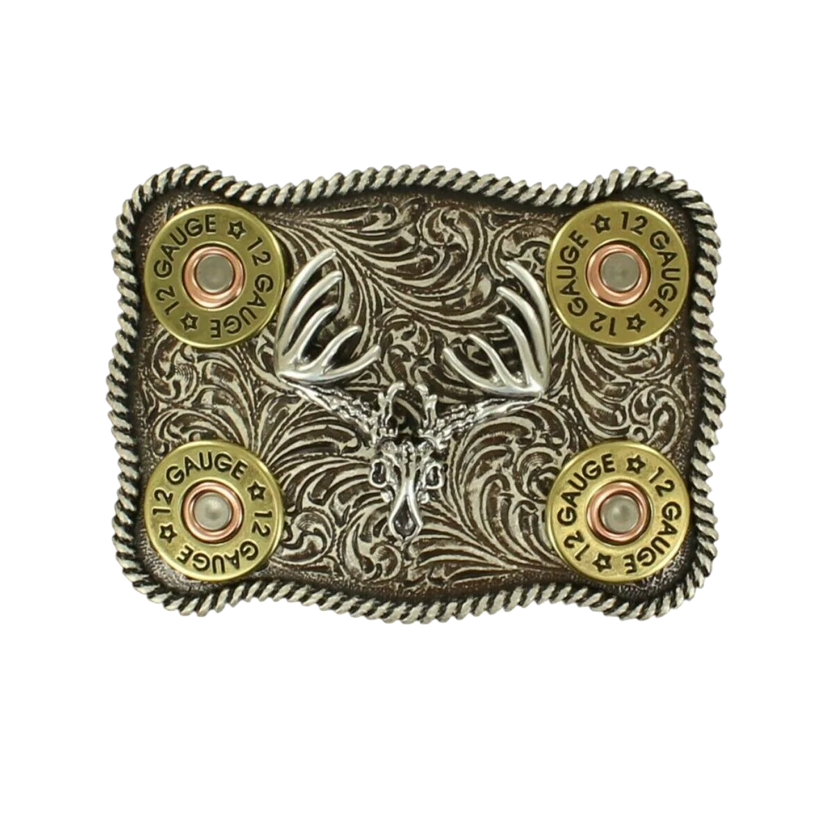 Silver Buck Skull & Shotgun Shell Belt Buckle 37526