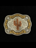 Rectangle Rope Edge Copper Cactus Buckle Antique Gold And Antique Silver