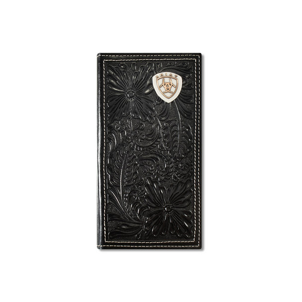 CARTERA ARIAT FLORAL EMBOSSED SHIELD BLACK A3559701