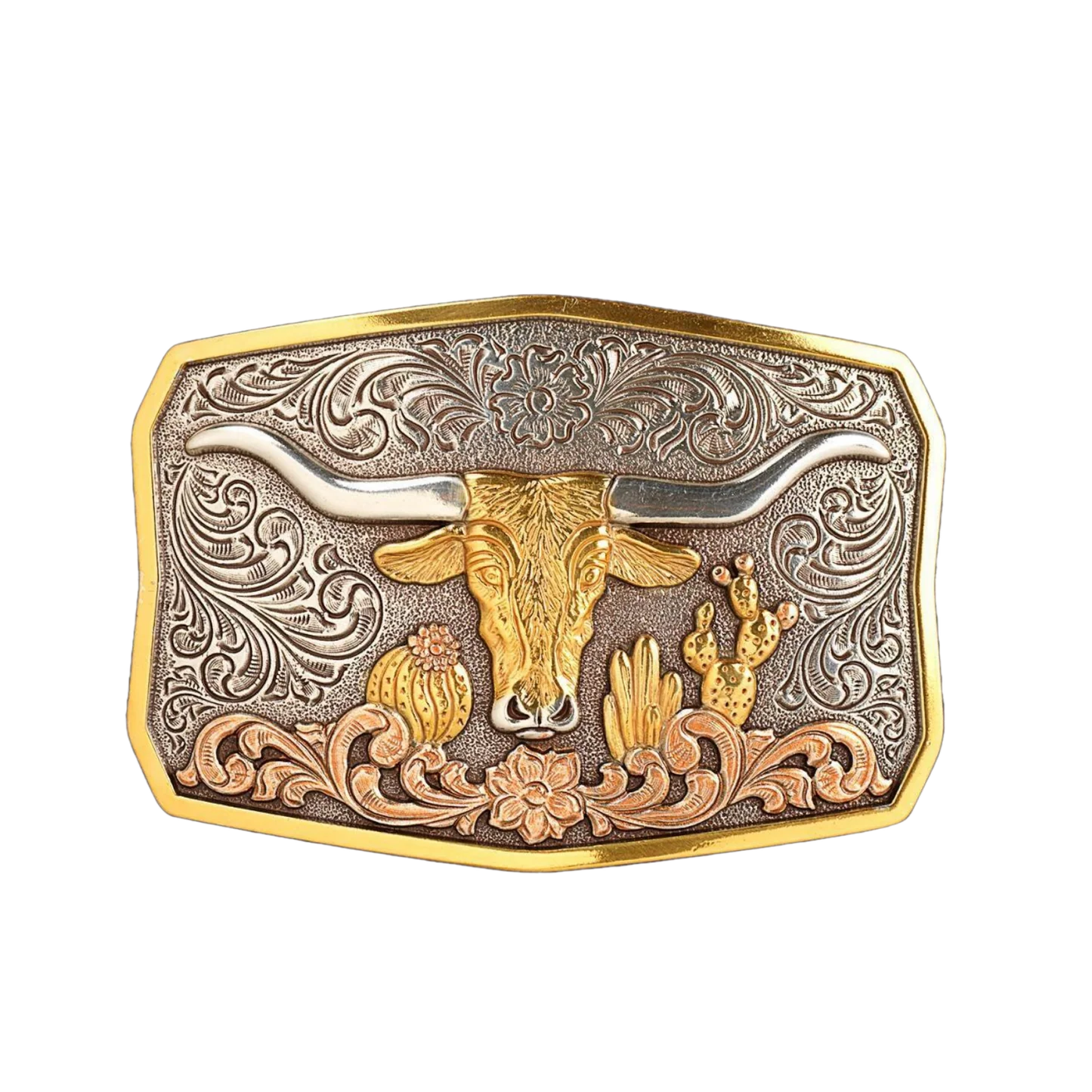 Longhorn Cactus Antique Gold & Silver Buckle 37910